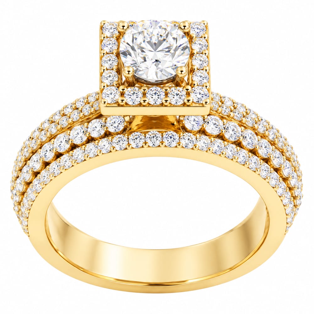 Radiant Square Halo Multi-Row Diamond Ring