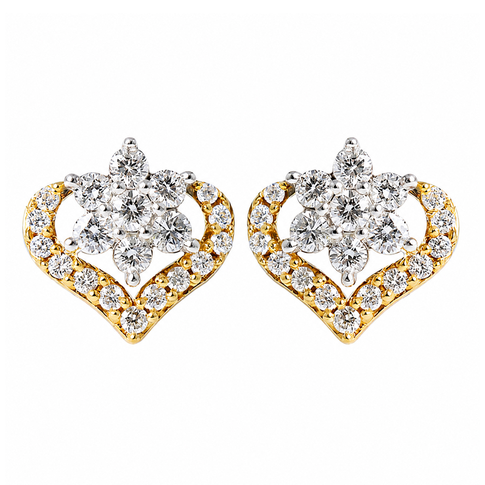 Elegant Heart-Shaped Diamond Floral Earrings