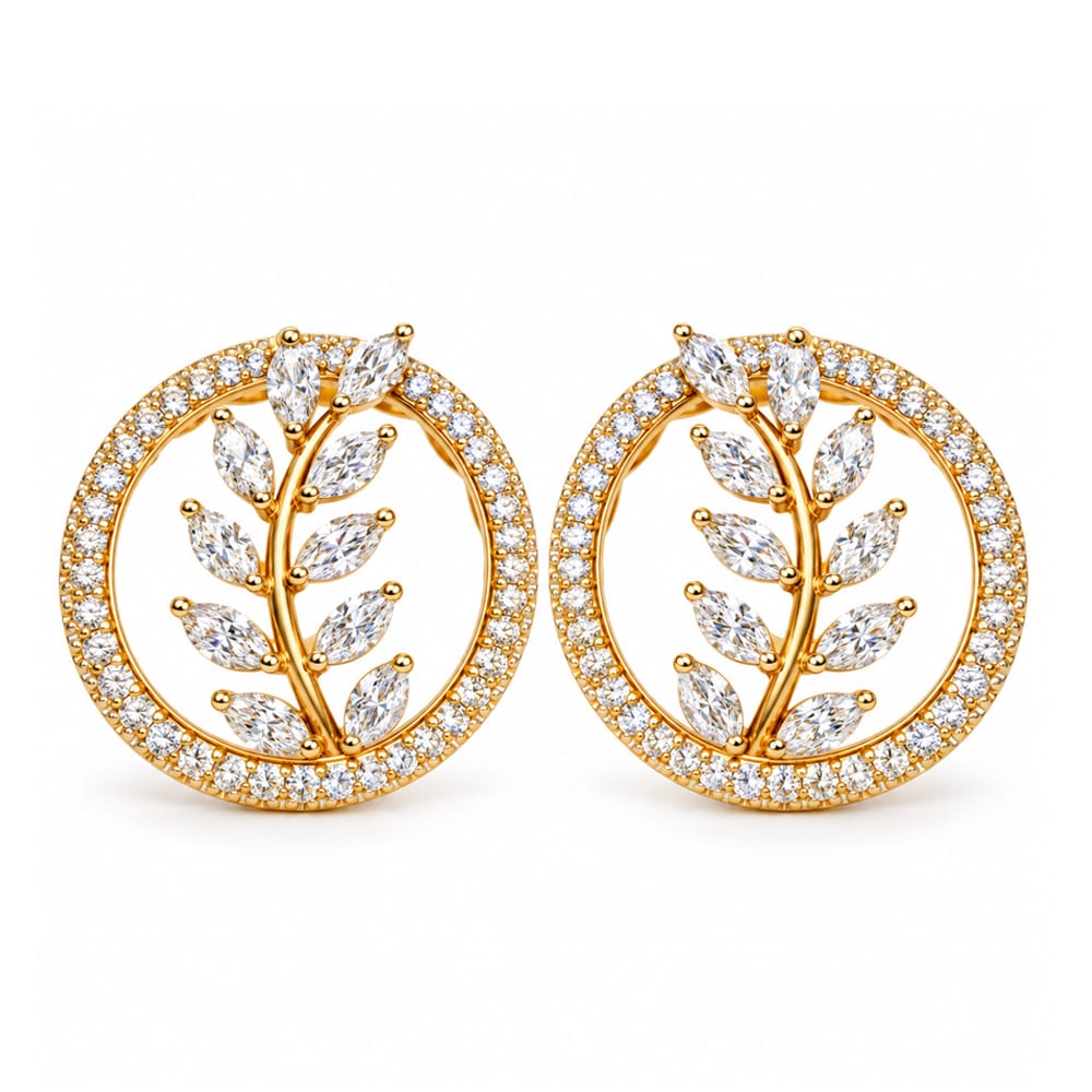 Radiant Leaf Circle Diamond Earrings