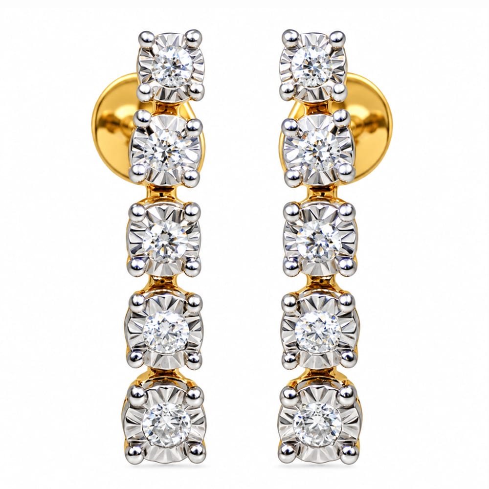 Elegant Five Stone Sparkling Diamond Drop Earrings