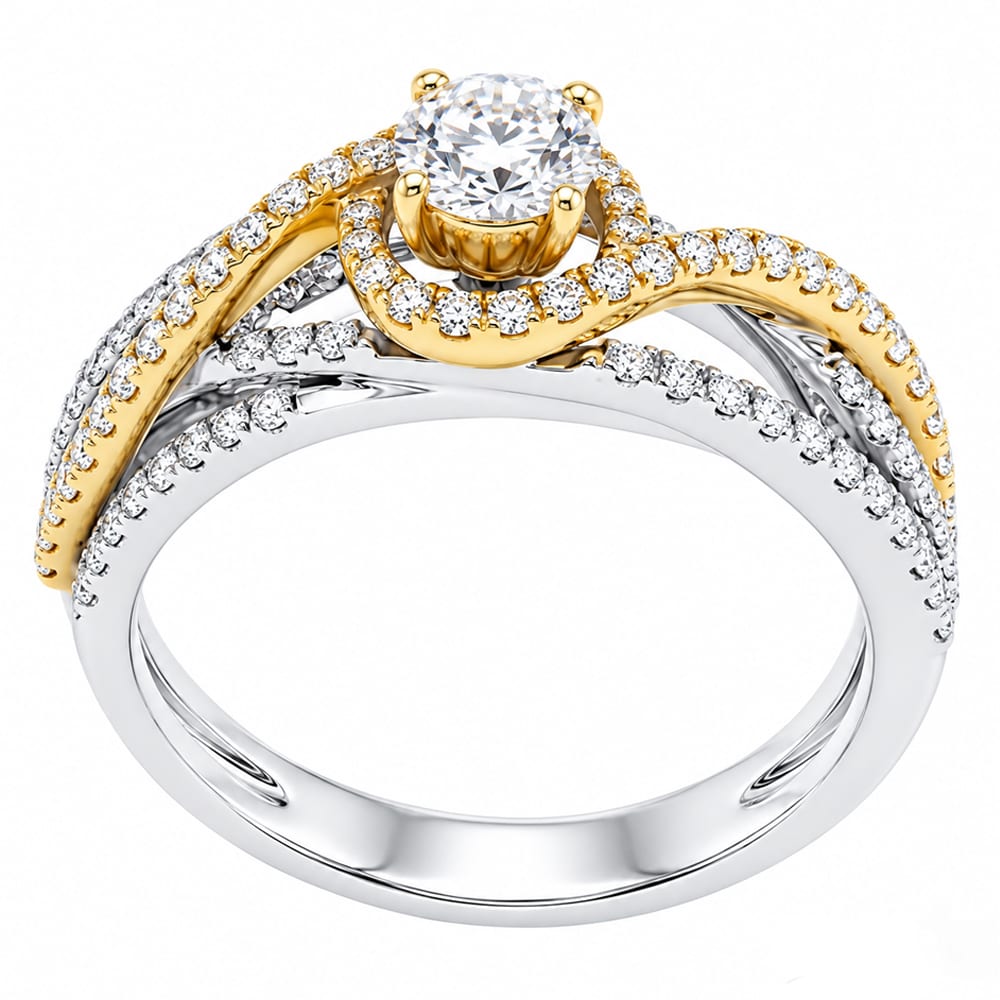 Modern Two-Tone Spiral Diamond Ring