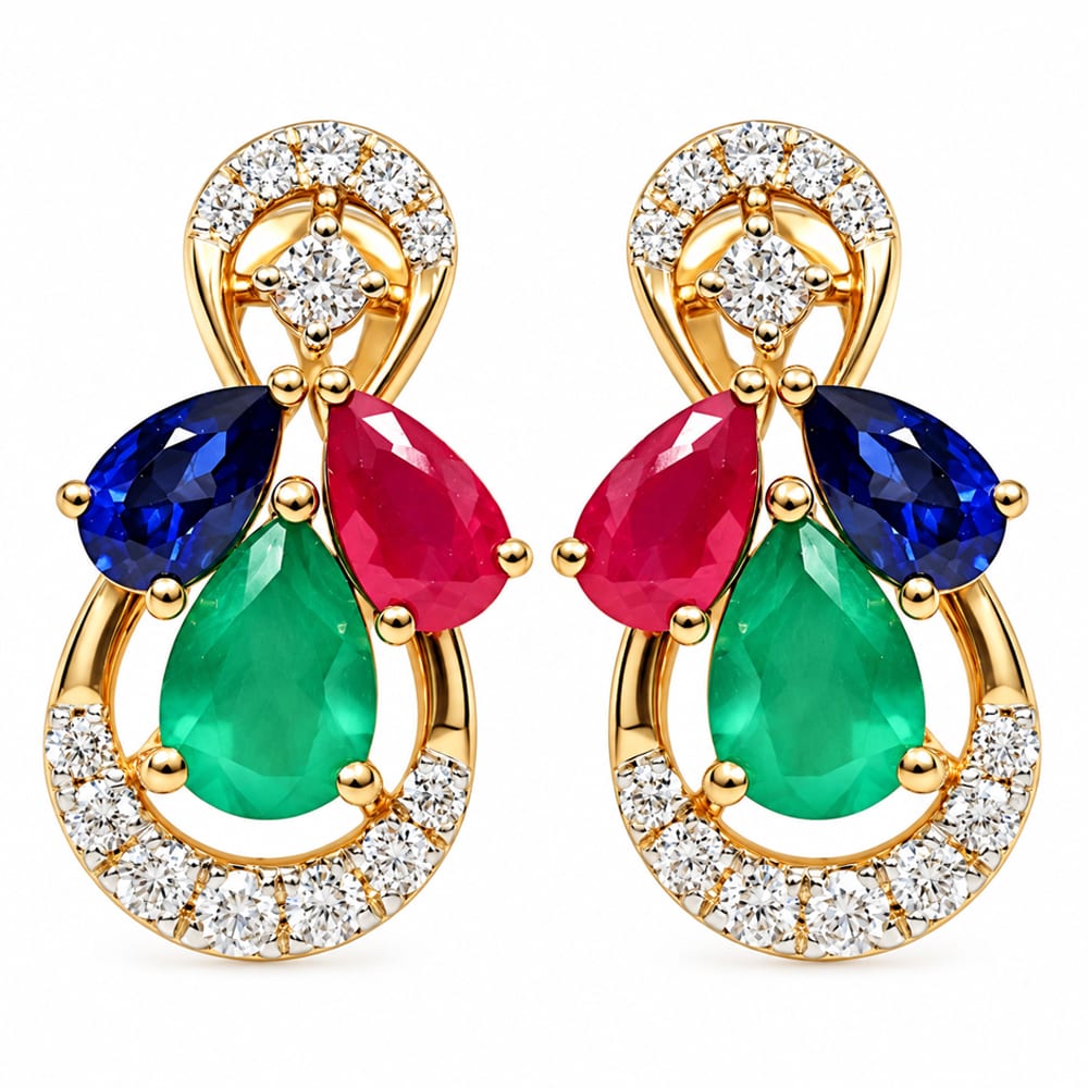 Royal Multicolor Floral Diamond Earrings