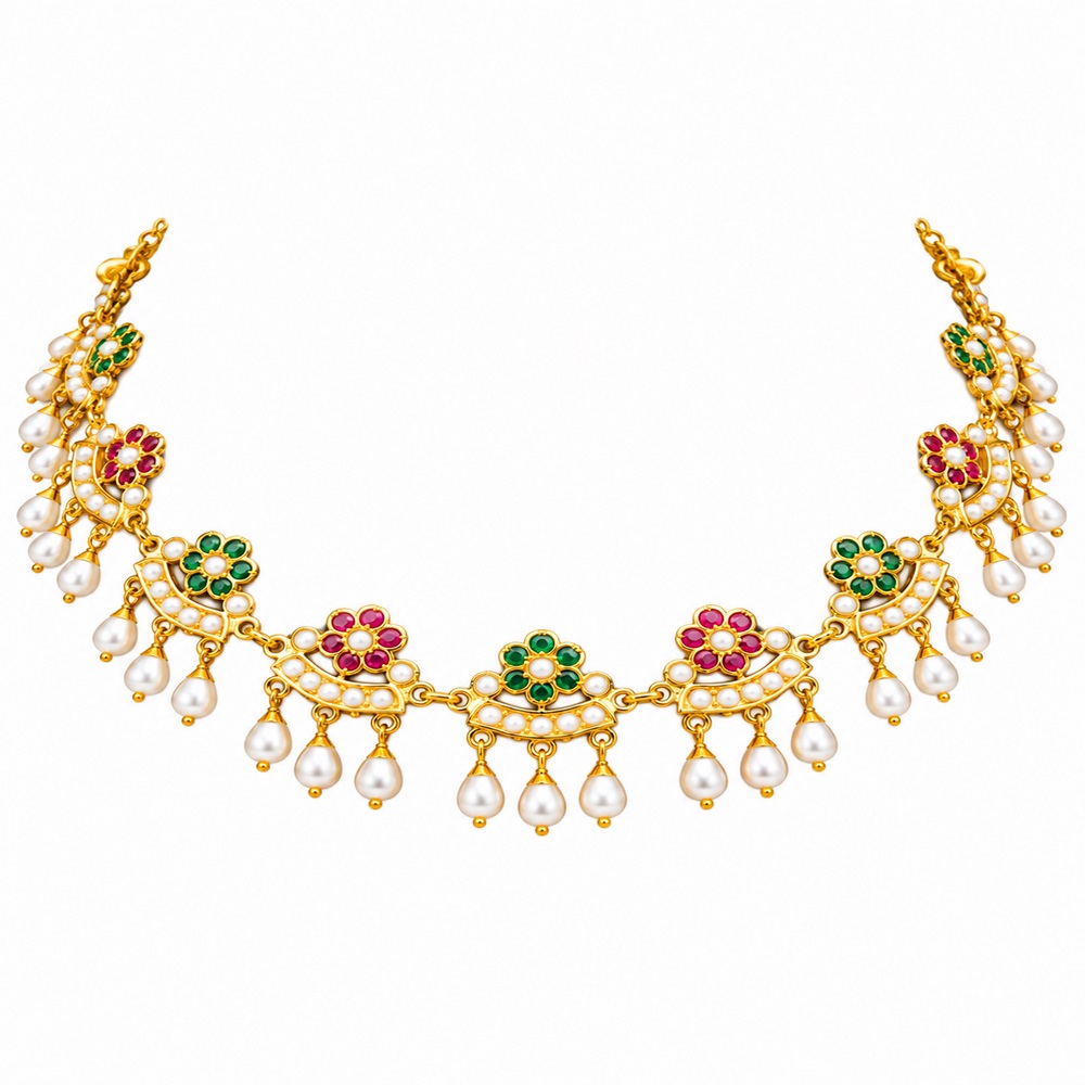 Royal Floral Multicolor Pearl Gold Necklace