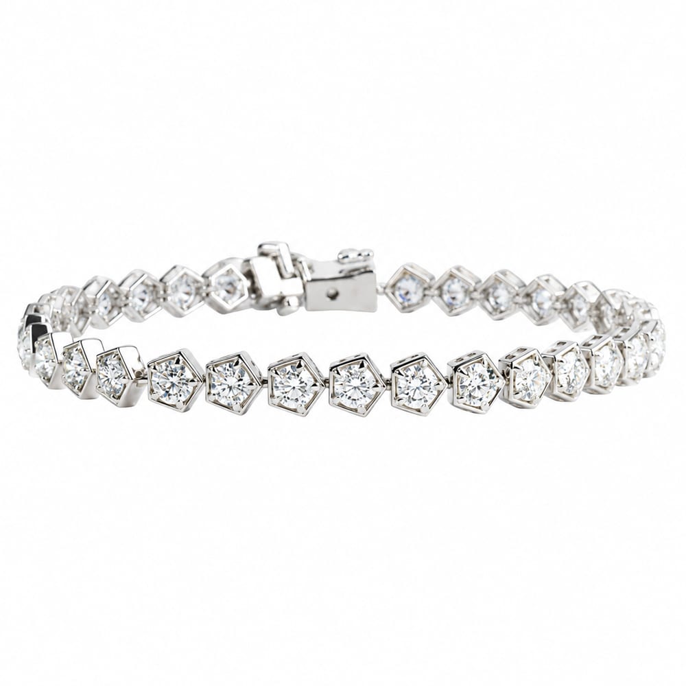 Hexagonal Bezel Solitaire Diamond Tennis Bracelet