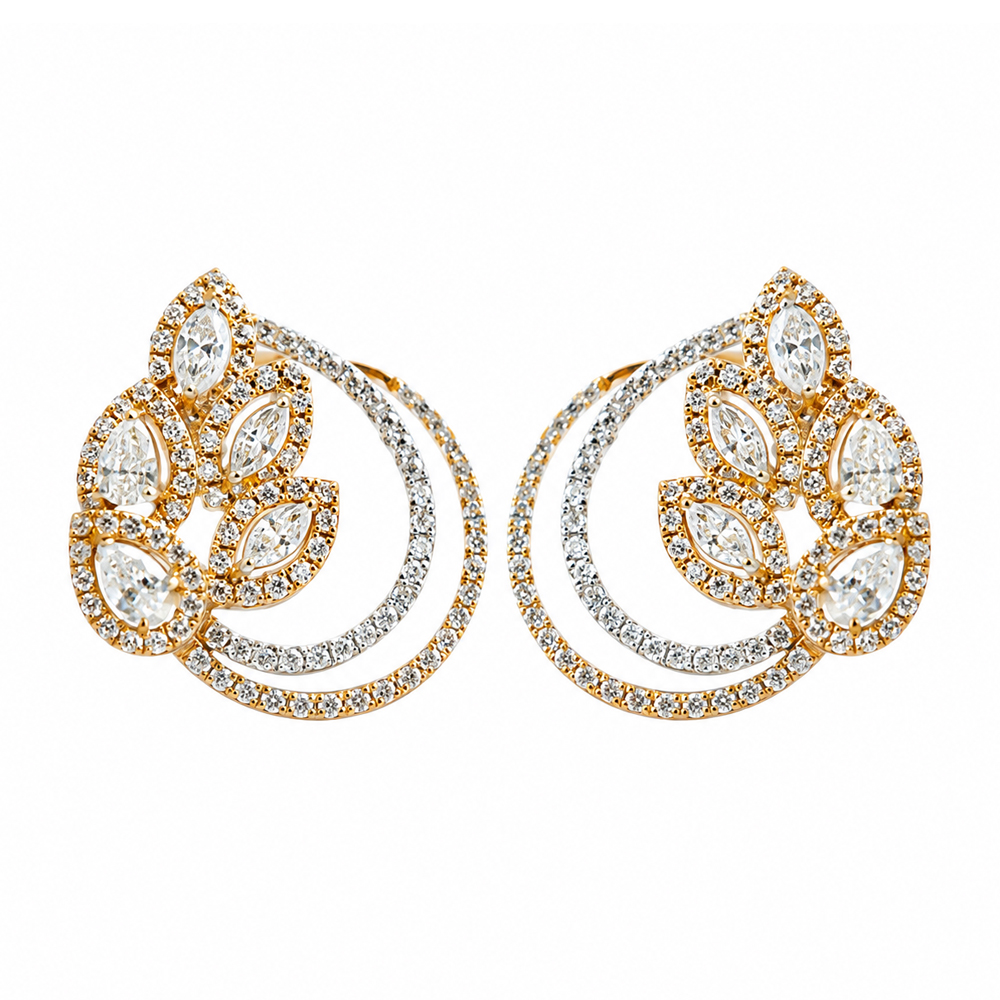 Golden Floral Diamond Hoop Earrings