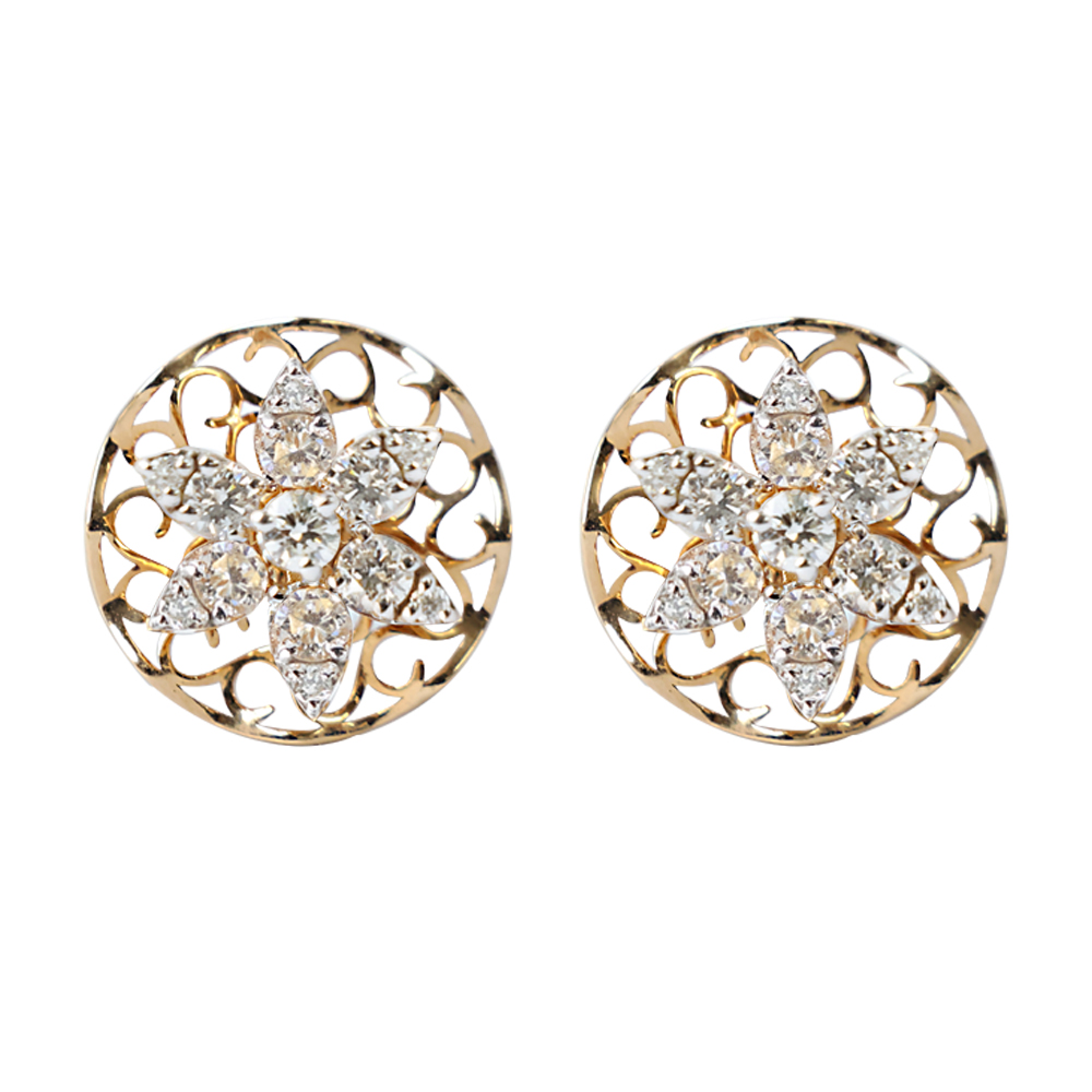 Floral Filigree Diamond Stud Earrings
