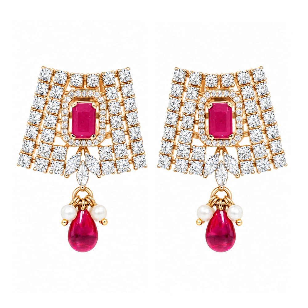 Royal Ruby Glow Diamond Drop Earrings