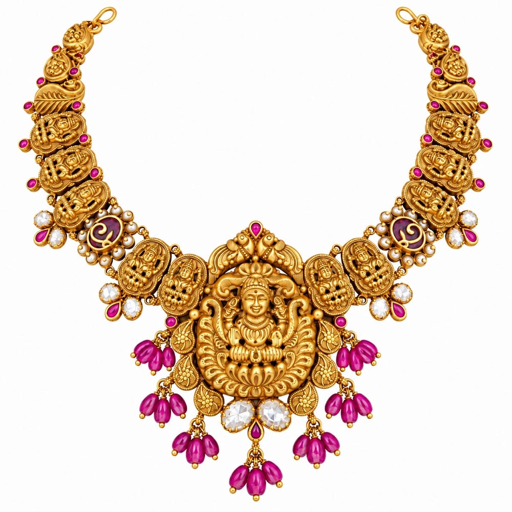Divine Lakshmi Temple Gold Necklace